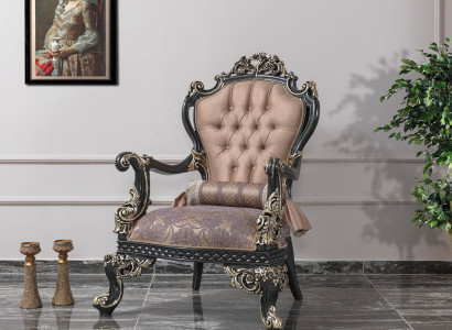 Armchair Beige Wing Chair Baroque Seater Fabric Polyester Living room